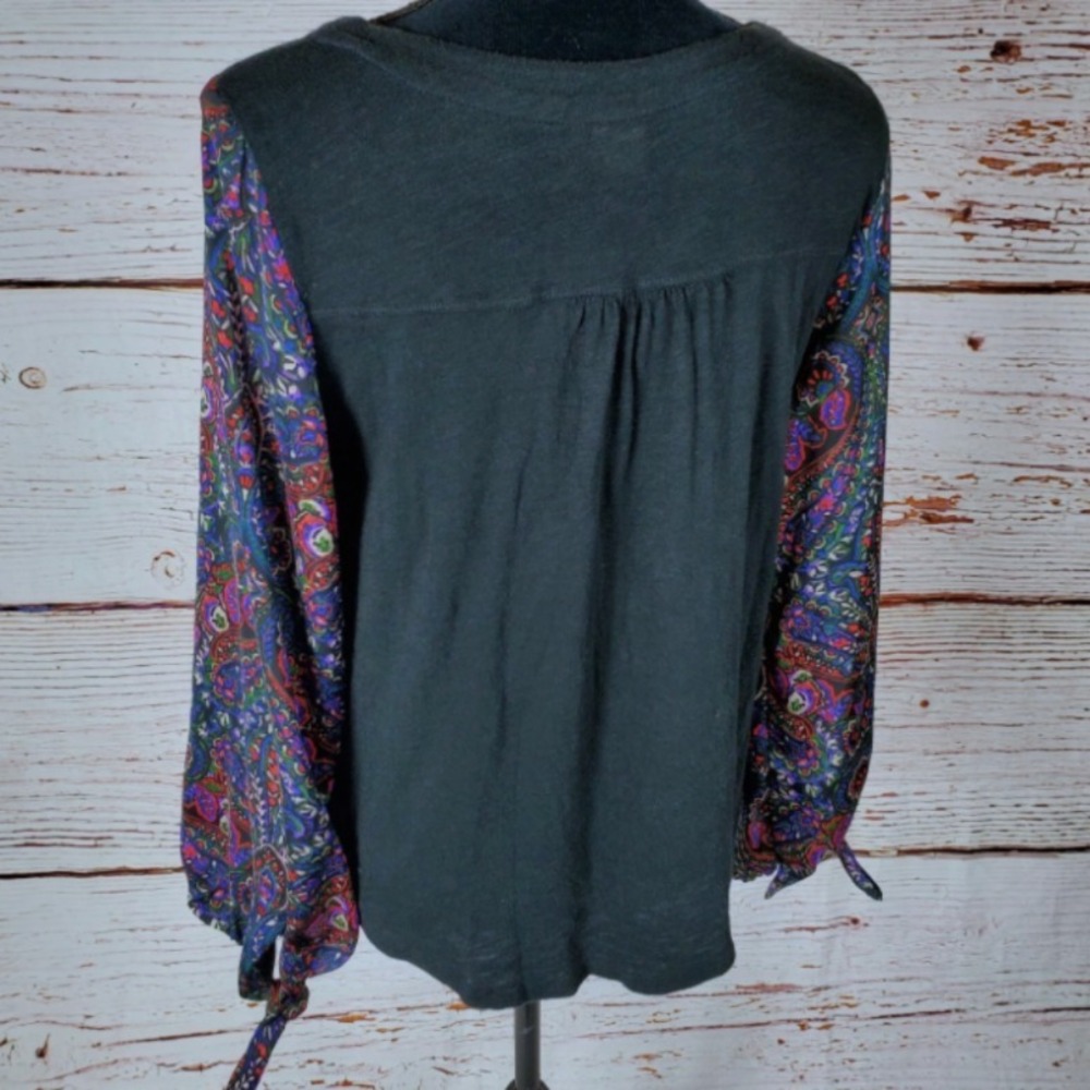 Akemi + Kim Anthropologie Maybell Tied Sleeve Top Women's Size Small Paisley - Picture 7 of 11
